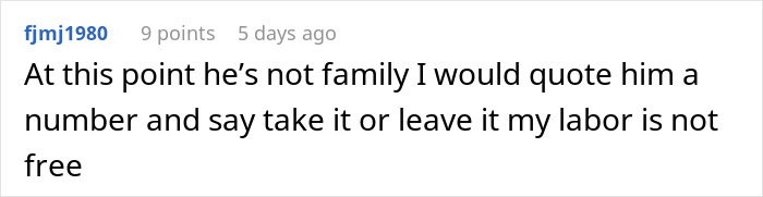 Comment on taking care of dad who left, suggesting setting a price for care.