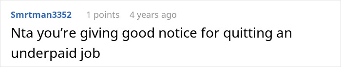 Reddit comment about quitting an underpaid job, related to babysitting.