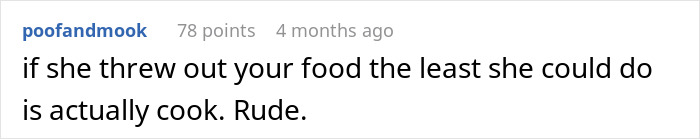 Comment discusses mom throwing away neighbor's homemade Indian food.