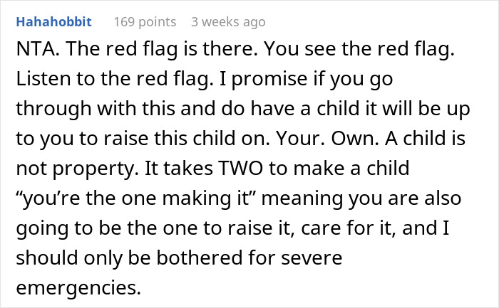 Text exchange about family roles; one person cautions against unequal parenting responsibilities.