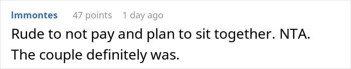 Comment discussing refusal to give up airplane seat, mentions rudeness. Comment discussing refusal to give up airplane seat, mentions rudeness.