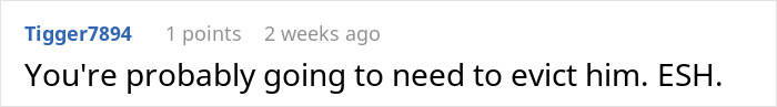 Comment suggesting eviction, related to someone mooching off family for a year.