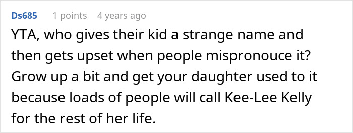 Comment criticizing a dad for being upset over mispronunciation of daughter's name.