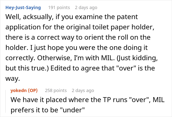 Reddit comments discuss MIL's preference for toilet paper orientation, highlighting a common household debate. Reddit comments discuss MIL's preference for toilet paper orientation, highlighting a common household debate.