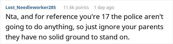 Reddit comment supporting moving in with grandparents, advising to ignore parents' pregnancy announcement. Reddit comment supporting moving in with grandparents, advising to ignore parents' pregnancy announcement.