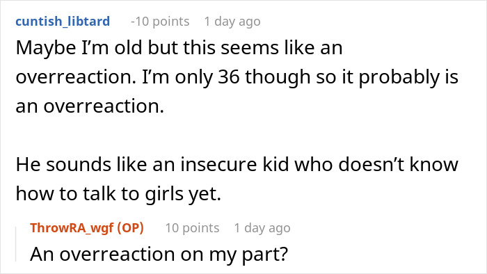 Reddit comments discussing coworker feeling uncomfortable with a teen's internet trend.