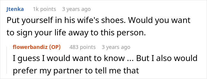 Reddit comments discussing a drunk man's visit to his ex-girlfriend's door before his wedding.