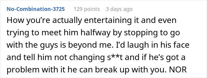 Reddit comment discussing relationship issues about a woman who likes the gym. Reddit comment discussing relationship issues about a woman who likes the gym.