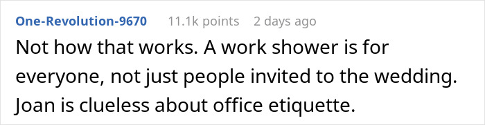 Reddit comment about office etiquette and party invitations, discussing inclusivity at work events.