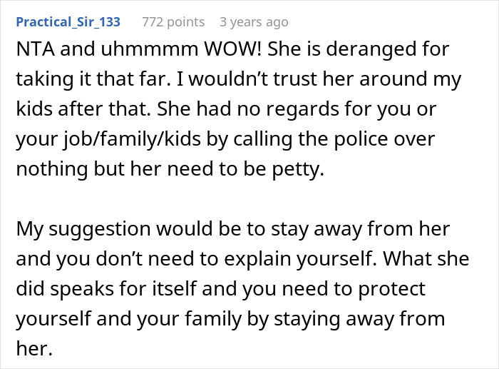 User comments on social media discussing a woman reporting SIL for child abandonment, advising to stay away for safety.