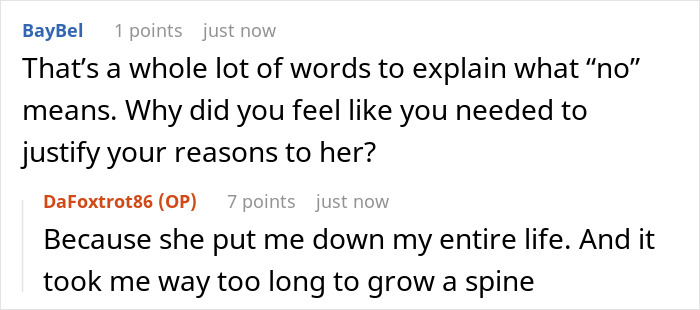 Text exchange about refusing to drive a drunk woman who ran her car off the road.