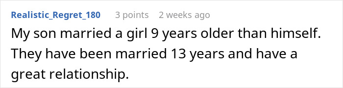 Text post discussing age difference in a relationship and its positive outcome. Text post discussing age difference in a relationship and its positive outcome.