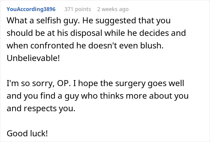 Comment discussing a guy breaking up with his girlfriend over wanting kids, expressing disbelief at his behavior. Comment discussing a guy breaking up with his girlfriend over wanting kids, expressing disbelief at his behavior.