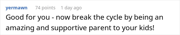 Comment encouraging personal growth and parenting positivity after life changes, referencing living well.