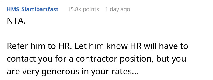 Reddit comment suggesting referring the ghosting boss to HR for contractor rates.
