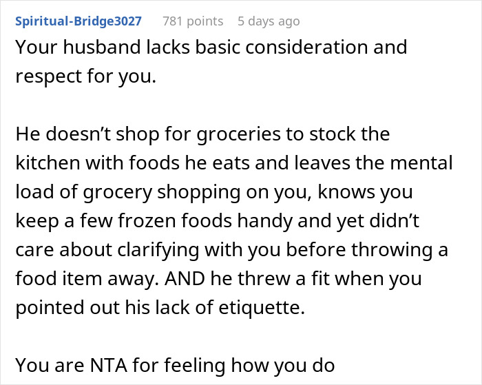 Reddit comment criticizing lack of consideration and disrespectful behavior in a marriage. Reddit comment criticizing lack of consideration and disrespectful behavior in a marriage.