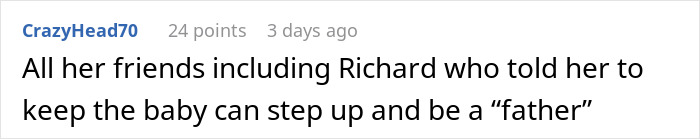 Comment discussing dating a pregnant woman and potential single motherhood.