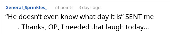 Comment highlights humor about a man's cluelessness, shared by a user needing a laugh today.