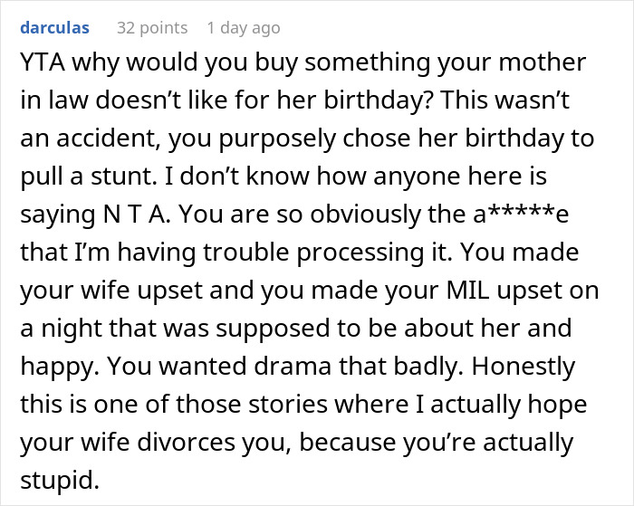 Reddit comment criticizing gift choice, causing MIL upset and demanding hospital bill payment. Reddit comment criticizing gift choice, causing MIL upset and demanding hospital bill payment.