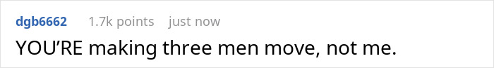 Comment highlighting guilt-trip tactic regarding seating and making three men move.