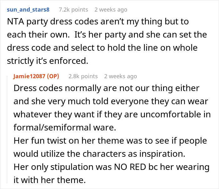 Text conversation about Sweet 16 party dress code rules, emphasizing personal choice and theme adherence.