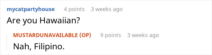 Reddit comments discussing ethnic background amid food-shaming incident. Reddit comments discussing ethnic background amid food-shaming incident.