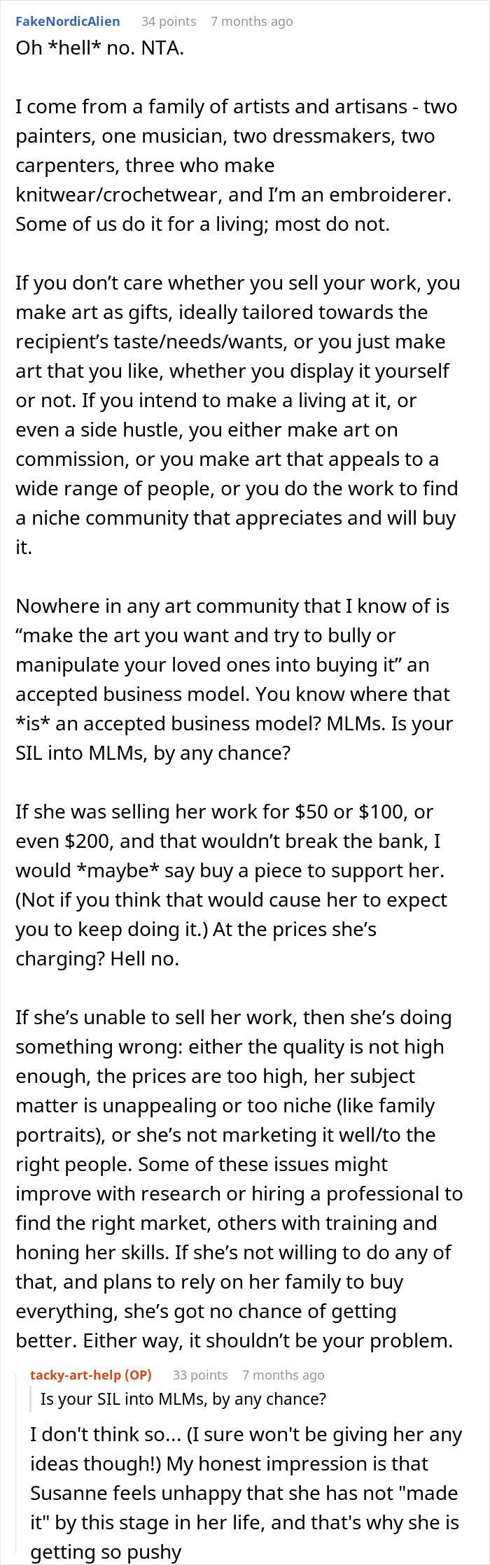 Artist upset over unsold paintings; Redditors discuss art sales and market challenges, referencing MLMs. Artist upset over unsold paintings; Redditors discuss art sales and market challenges, referencing MLMs.
