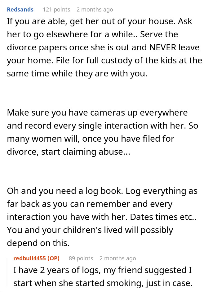Reddit comments advising a dad on handling his wife's mental illness and decisions about custody.