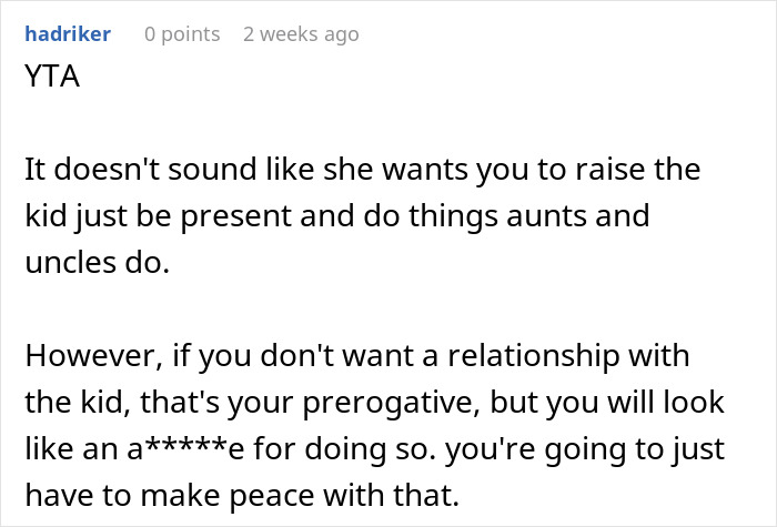 Comment on brother taking a parental role with sister's son.