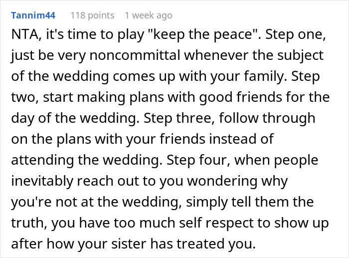 Reddit comment discussing advice for brother not included in wedding party. Reddit comment discussing advice for brother not included in wedding party.