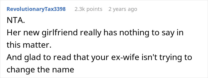 Comment on a partner's involvement in baby naming dispute, highlighting the father's decision and excluding new girlfriend's input.