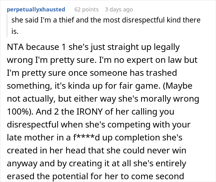 Text from a forum post discussing a theft accusation and family drama.