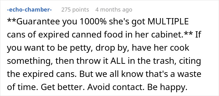Text from online discussion about expired canned food and avoiding contact.
