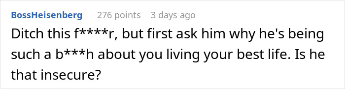 Comment on a relationship issue regarding gym workouts, addressing insecurity and advice to leave. Comment on a relationship issue regarding gym workouts, addressing insecurity and advice to leave.