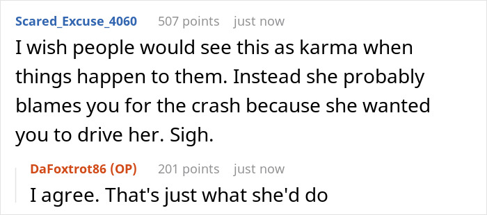 Reddit comments discussing a drunk driving incident and lack of sympathy.