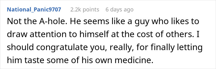 Comment discussing a breakup with a manchild after a prank went too far, congratulating the decision.