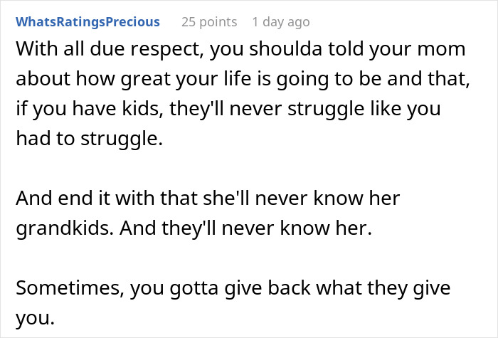 Text from a user giving advice on living well as revenge.