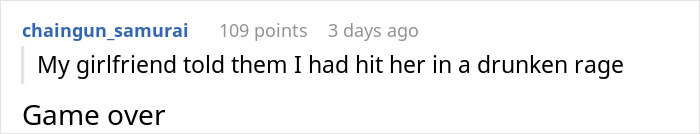 Reddit comment discussing a personal dispute hinting at refusal to sleep on the couch.