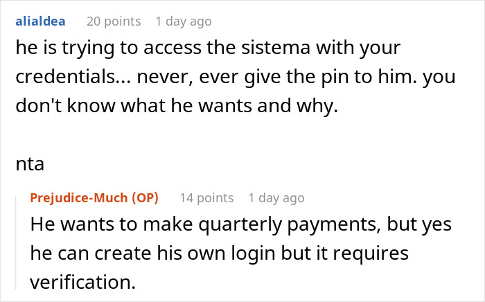 Reddit discussion about laid-off employee's boss asking for a two-factor authentication code.