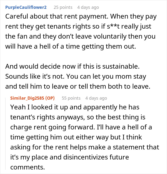 Reddit comments about tenant rights and controlling stepdad in a 27-year-old woman's house. Reddit comments about tenant rights and controlling stepdad in a 27-year-old woman's house.