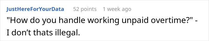 Text exchange about unpaid overtime; candidate humorously states it's illegal.