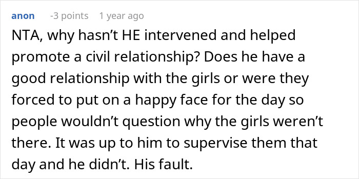 Comment discussing relationship dynamics and supervision issues regarding dad and kids.