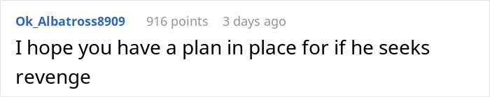 Comment from user concerning ex's criminal record and revenge.