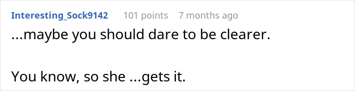 Comment discussing need for clearer communication about sister's boyfriend.