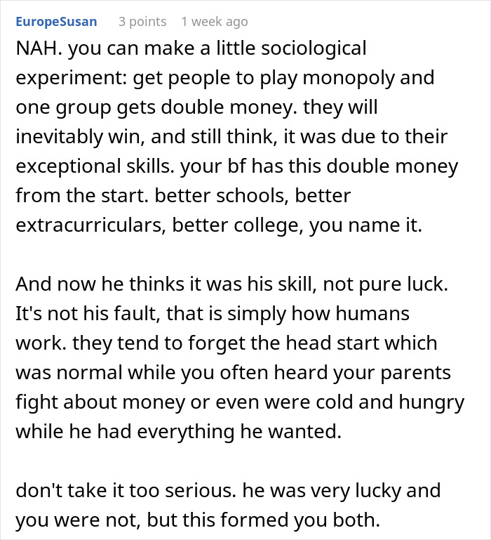 Reddit comment discussing privilege and head start from wealth and trust funds. Reddit comment discussing privilege and head start from wealth and trust funds.