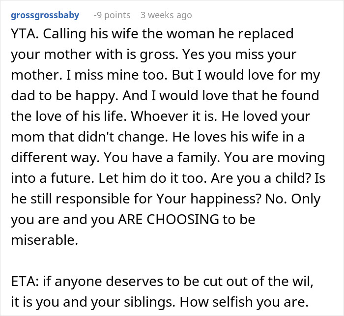 Reddit comment discussing a dad honoring the mom's anniversary after her passing and moving on with love. Reddit comment discussing a dad honoring the mom's anniversary after her passing and moving on with love.