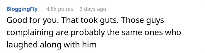 Text comment supporting decision to record professor's sexist remarks.