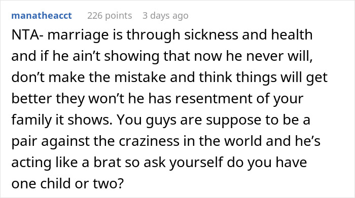 Comment expressing frustration at a dad for not supporting his newborn battling pneumonia, questioning his maturity.