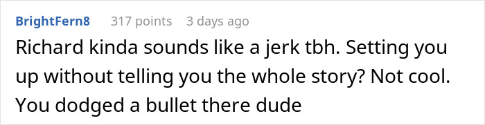 Text comment criticizing a setup involving a pregnant woman and potential single mother.