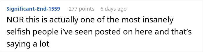 Text comment calling someone selfish related to birthday and chemo absence debate. 